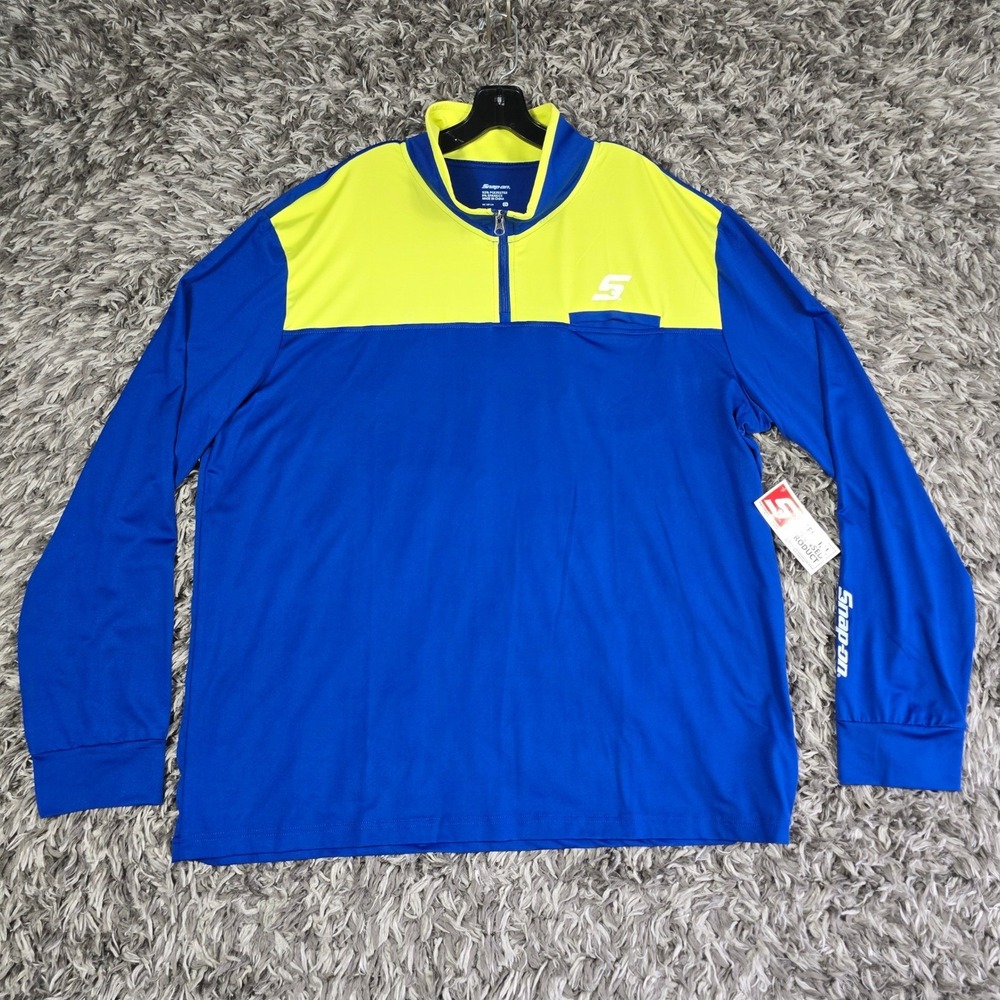 Snap-on Mens 2X Royal Blue Neon Yellow 1/4 Zip Performance Pullover Shirt NEW